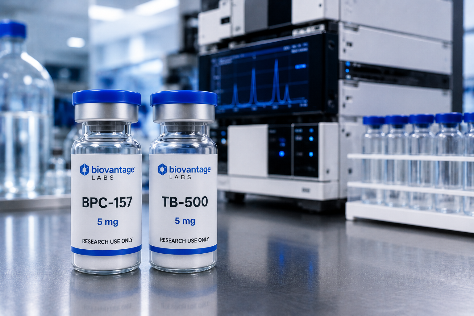 BPC-157 and TB-500 research peptide vials from a Canadian supplier