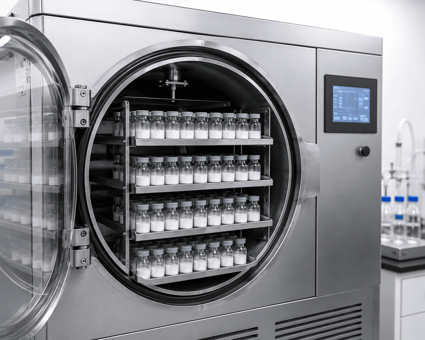laboratory freeze-dryer used in peptide lyophilization process