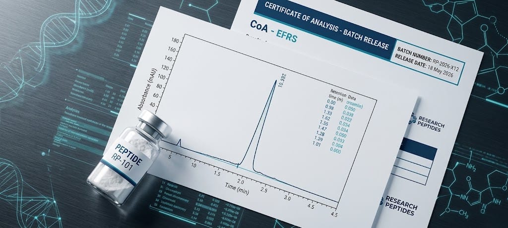 HPLC chromatogram and certificate of analysis used to verify research peptide purity